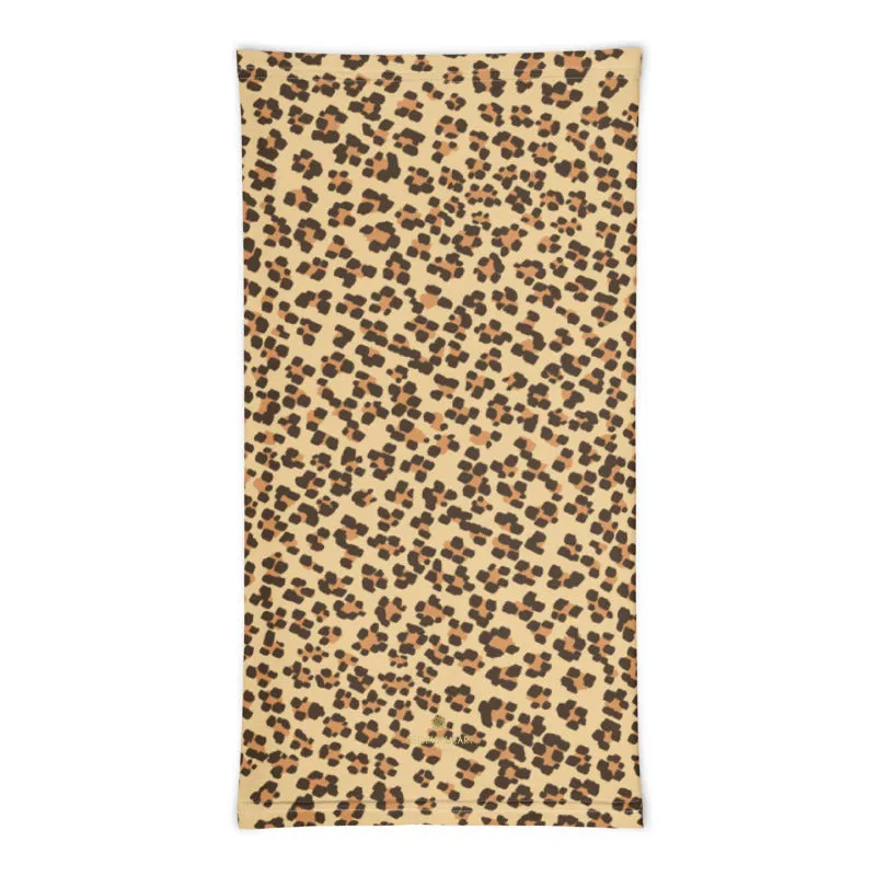 Brown Leopard Neck Gaiter, Animal Print Unisex Face Shield Bandana, Headband-Made in USA/EU