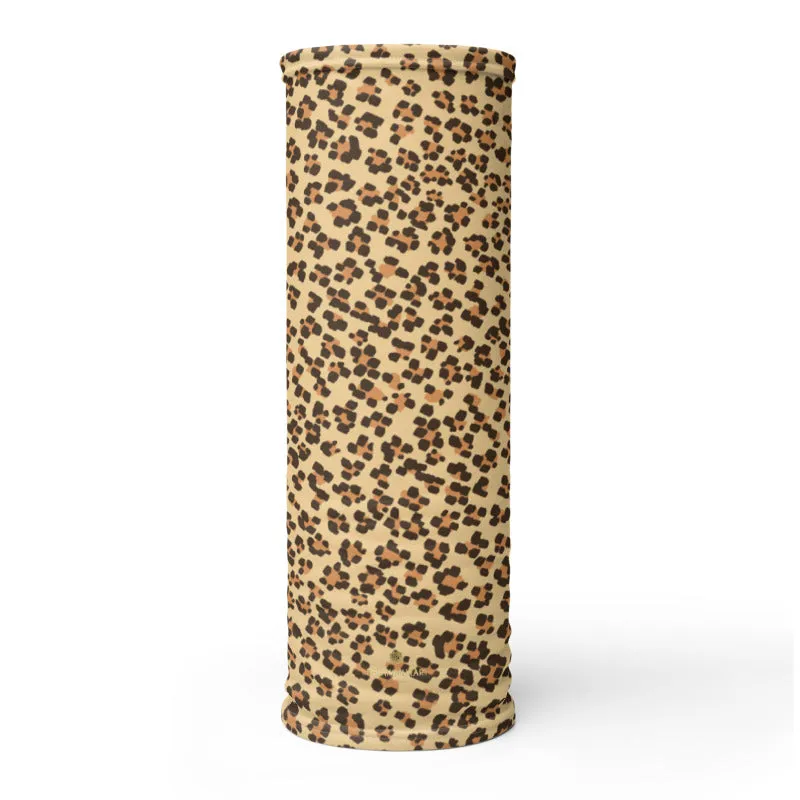 Brown Leopard Neck Gaiter, Animal Print Unisex Face Shield Bandana, Headband-Made in USA/EU