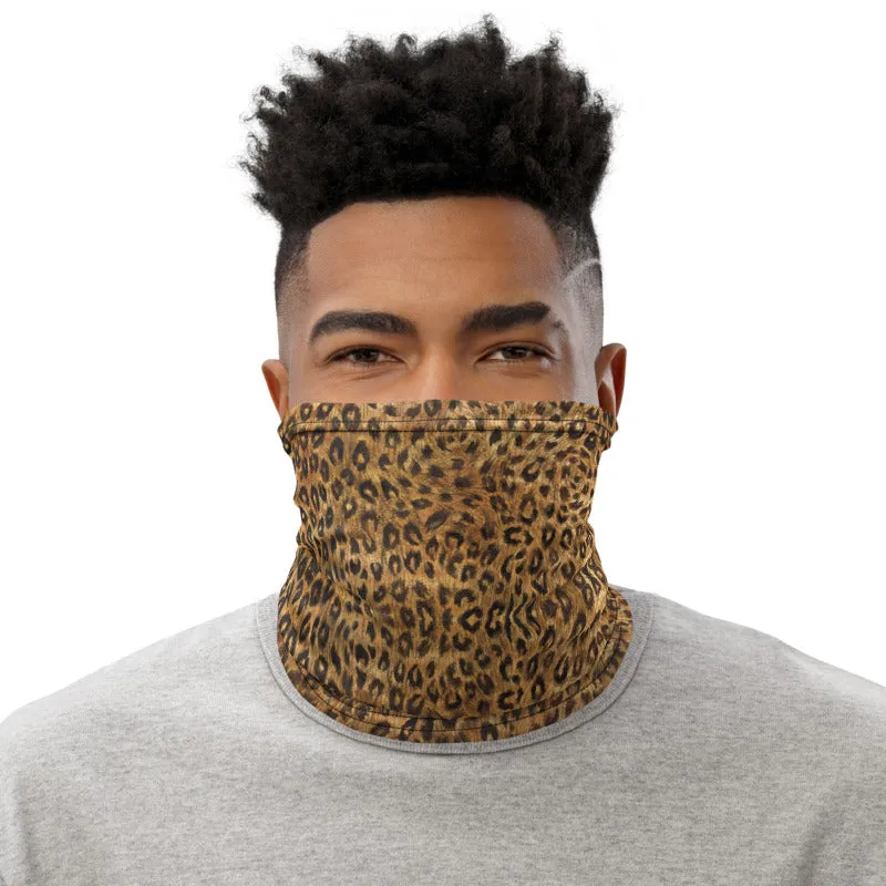 Brown Leopard Neck Gaiter, Animal Print Unisex Neck Warmers, Face Shield Cover, Bandana-Made in USA/EU