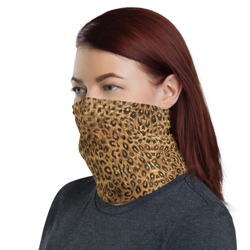 Brown Leopard Neck Gaiter, Animal Print Unisex Neck Warmers, Face Shield Cover, Bandana-Made in USA/EU