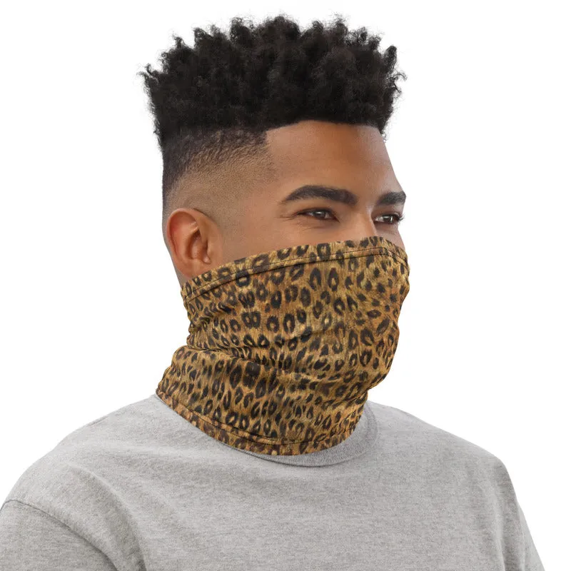 Brown Leopard Neck Gaiter, Animal Print Unisex Neck Warmers, Face Shield Cover, Bandana-Made in USA/EU