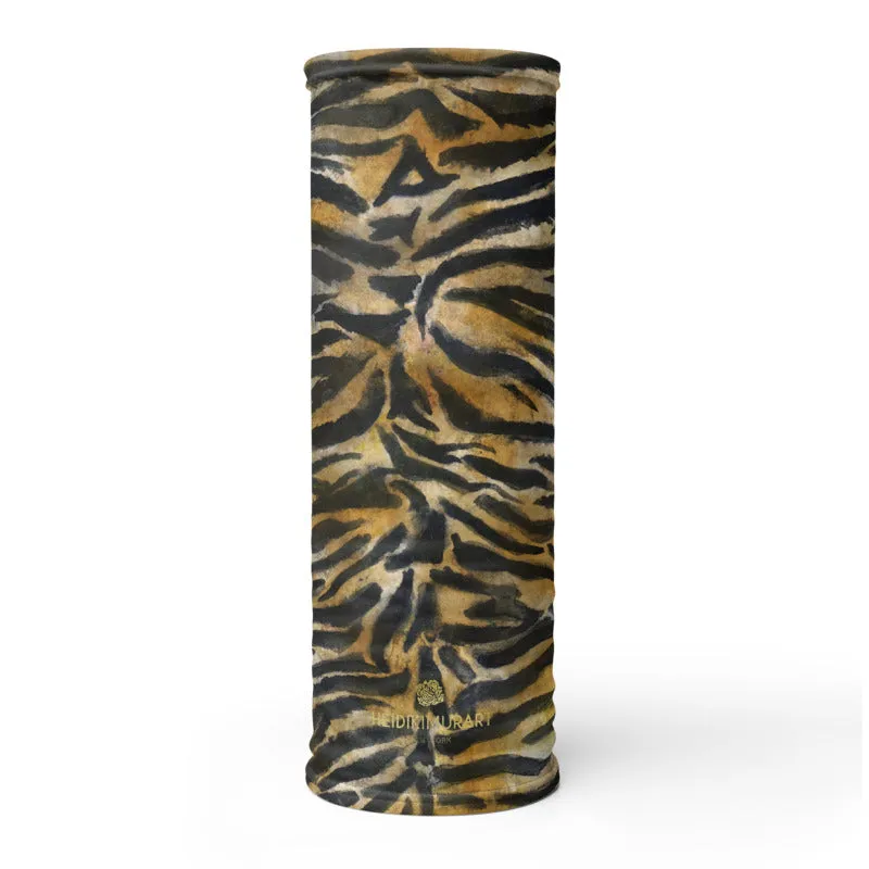 Brown Tiger Stripe Neck Gaiter, Animal Print Face Mouth Covering Masks-Made in USA/EU