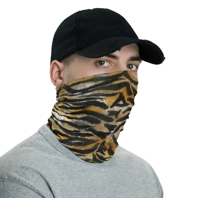 Brown Tiger Stripe Neck Gaiter, Animal Print Face Mouth Covering Masks-Made in USA/EU