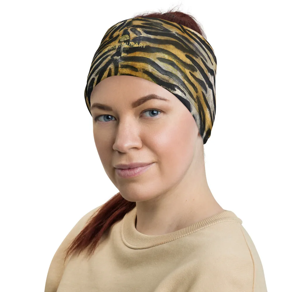 Brown Tiger Stripe Neck Gaiter, Animal Print Face Mouth Covering Masks-Made in USA/EU