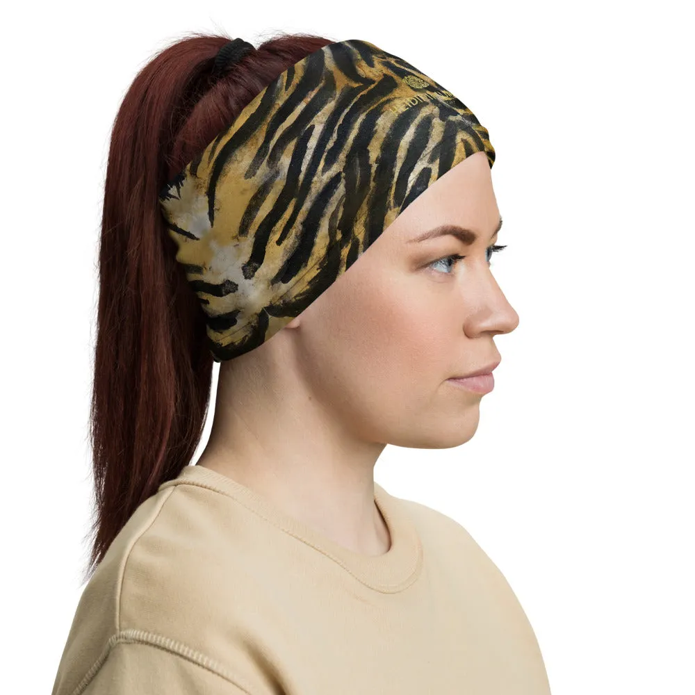 Brown Tiger Stripe Neck Gaiter, Animal Print Face Mouth Covering Masks-Made in USA/EU