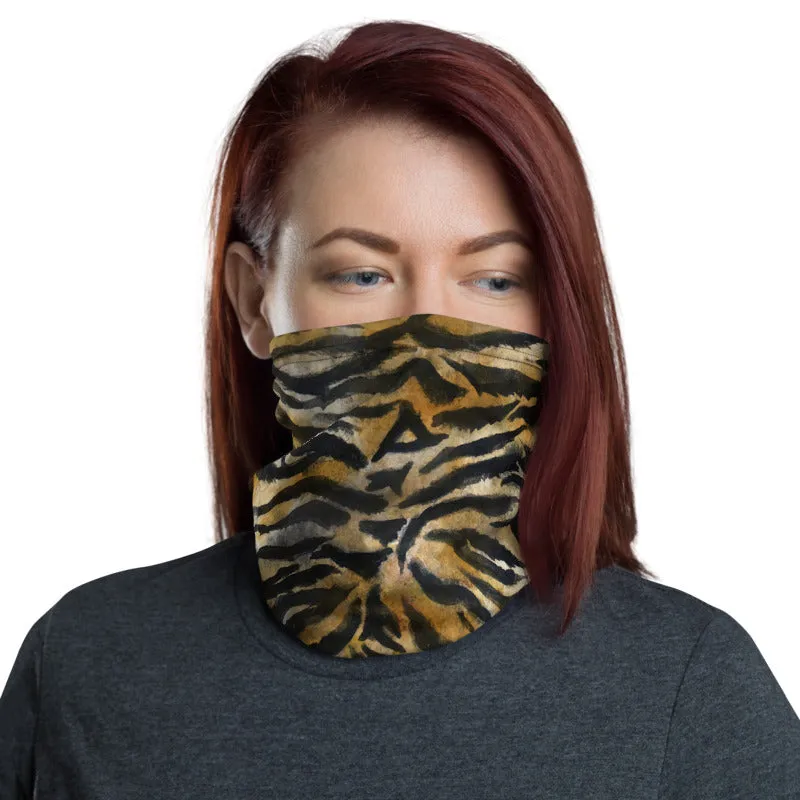 Brown Tiger Stripe Neck Gaiter, Animal Print Face Mouth Covering Masks-Made in USA/EU