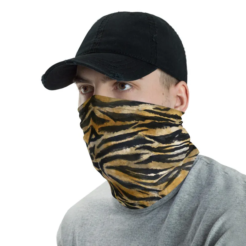 Brown Tiger Stripe Neck Gaiter, Animal Print Face Mouth Covering Masks-Made in USA/EU