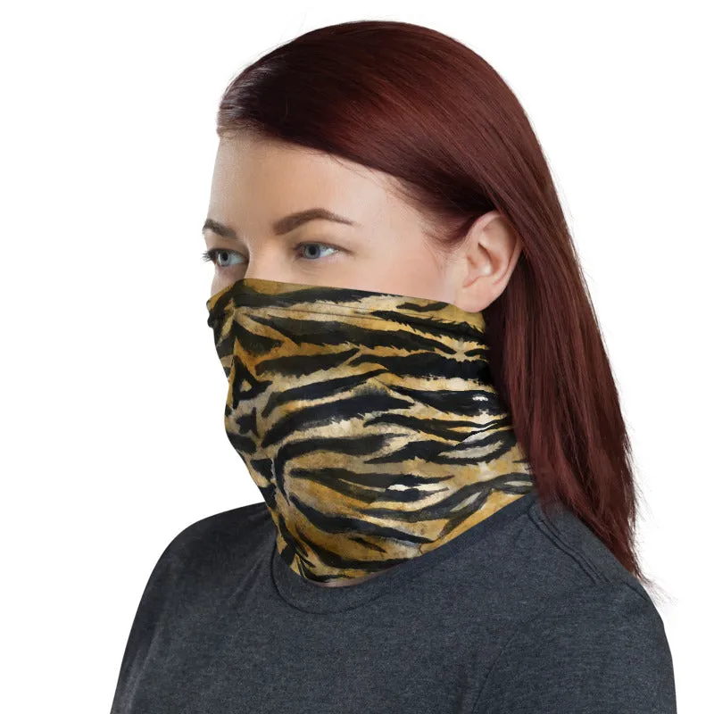 Brown Tiger Stripe Neck Gaiter, Animal Print Face Mouth Covering Masks-Made in USA/EU