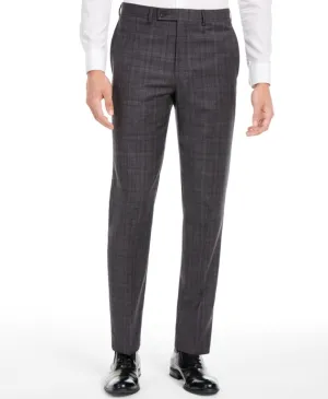 Calvin Klein Men's Slim-Fit Stretch Plaid Suit Pants, Gray, 38Wx30L