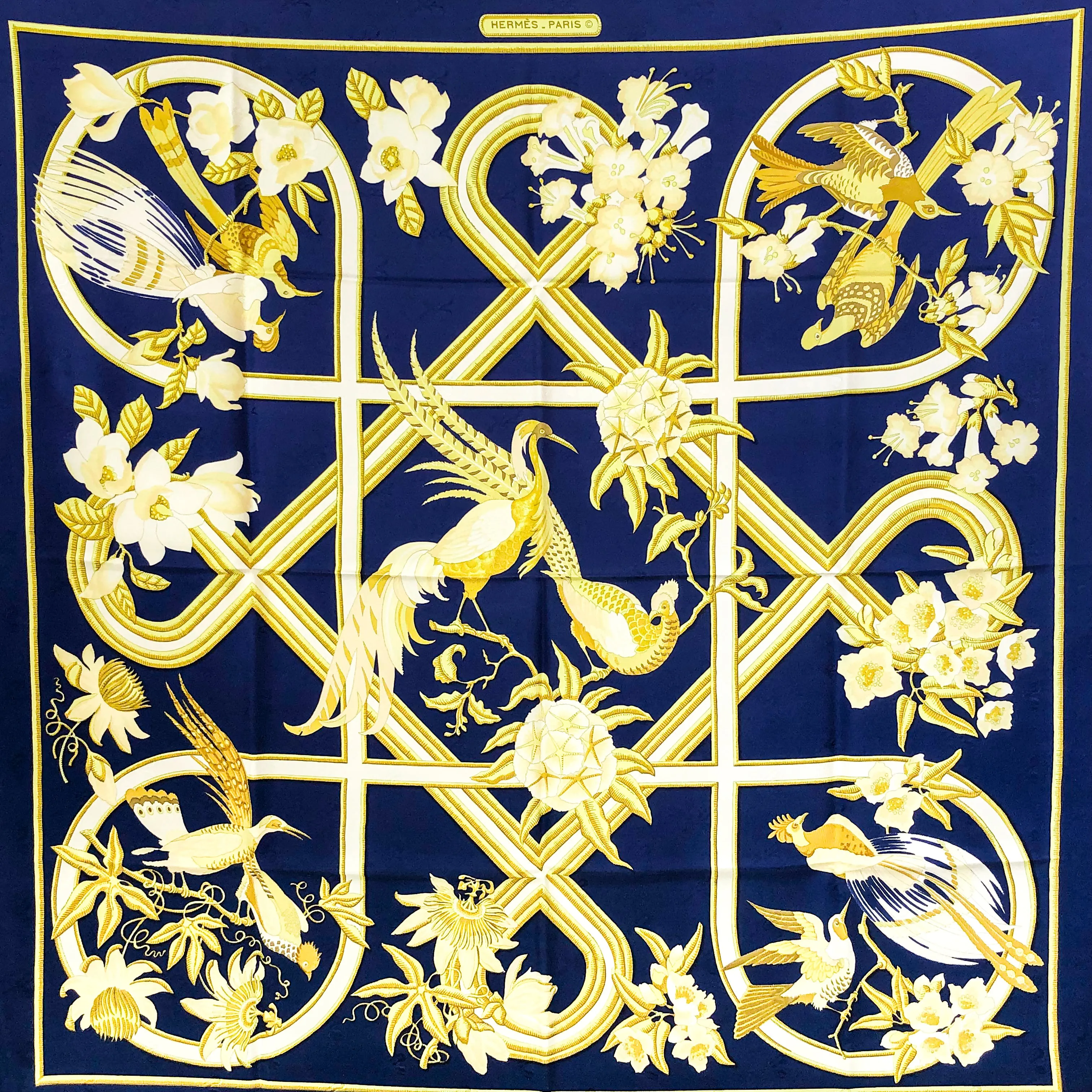 Caraibes Hermes Scarf by Christiane Vauzelles on RARE Lute and Guitar Jacquard - Very RARE