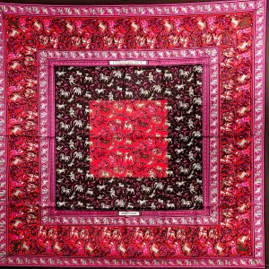 Chasse en Inde Hermes Scarf by Michele Duchene 90 cm Silk Twill Bright Pink | Brown