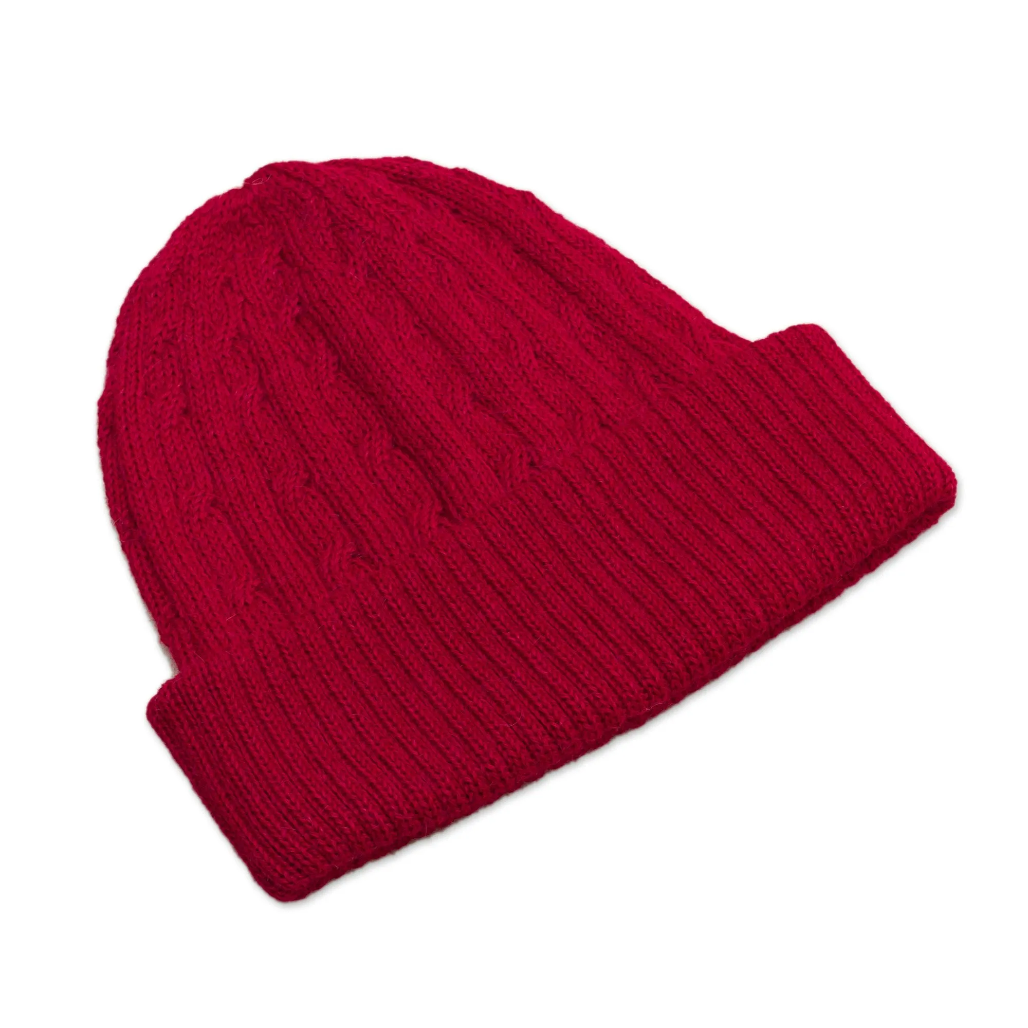 Crimson Red 100% Alpaca Soft Cable Knit Hat from Peru - Comfy in Red | NOVICA