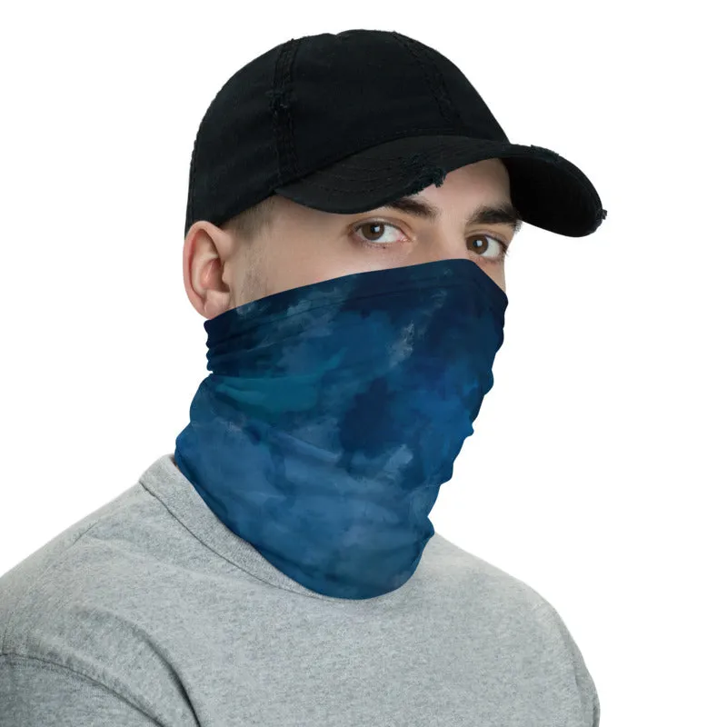 Dark Blue Face Mask Covering Shield, Tie Dye Bandana Neck Warmer-Made in USA/EU