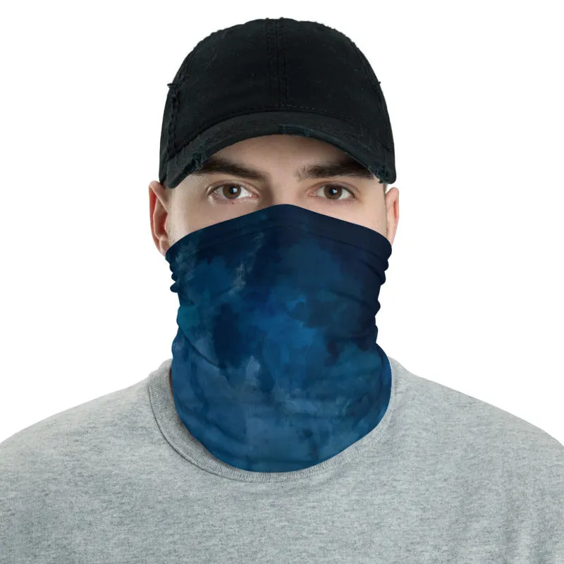 Dark Blue Face Mask Covering Shield, Tie Dye Bandana Neck Warmer-Made in USA/EU