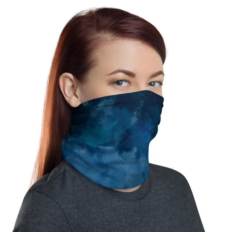 Dark Blue Face Mask Covering Shield, Tie Dye Bandana Neck Warmer-Made in USA/EU