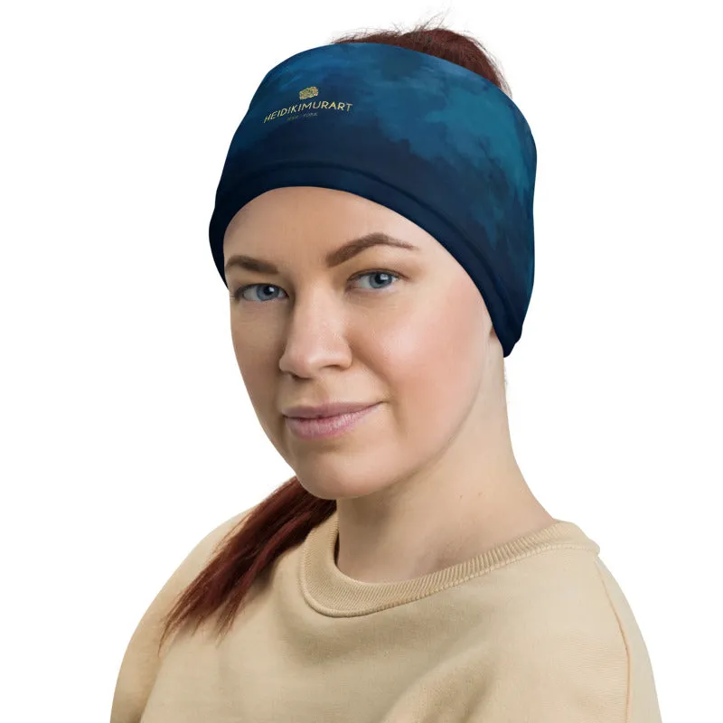 Dark Blue Face Mask Covering Shield, Tie Dye Bandana Neck Warmer-Made in USA/EU