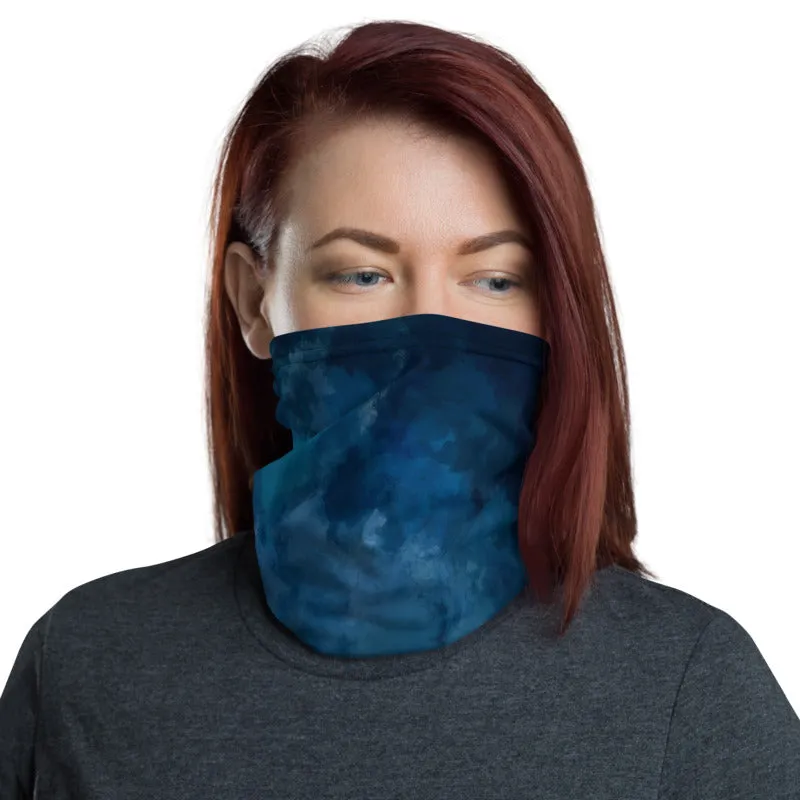 Dark Blue Face Mask Covering Shield, Tie Dye Bandana Neck Warmer-Made in USA/EU