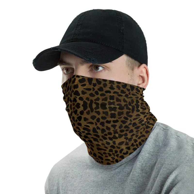 Dark Brown Cheetah Face Mask Shield, Headband Bandana Wristband-Made in USA/EU