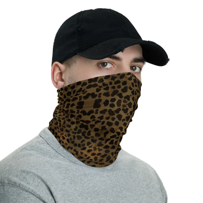 Dark Brown Cheetah Face Mask Shield, Headband Bandana Wristband-Made in USA/EU