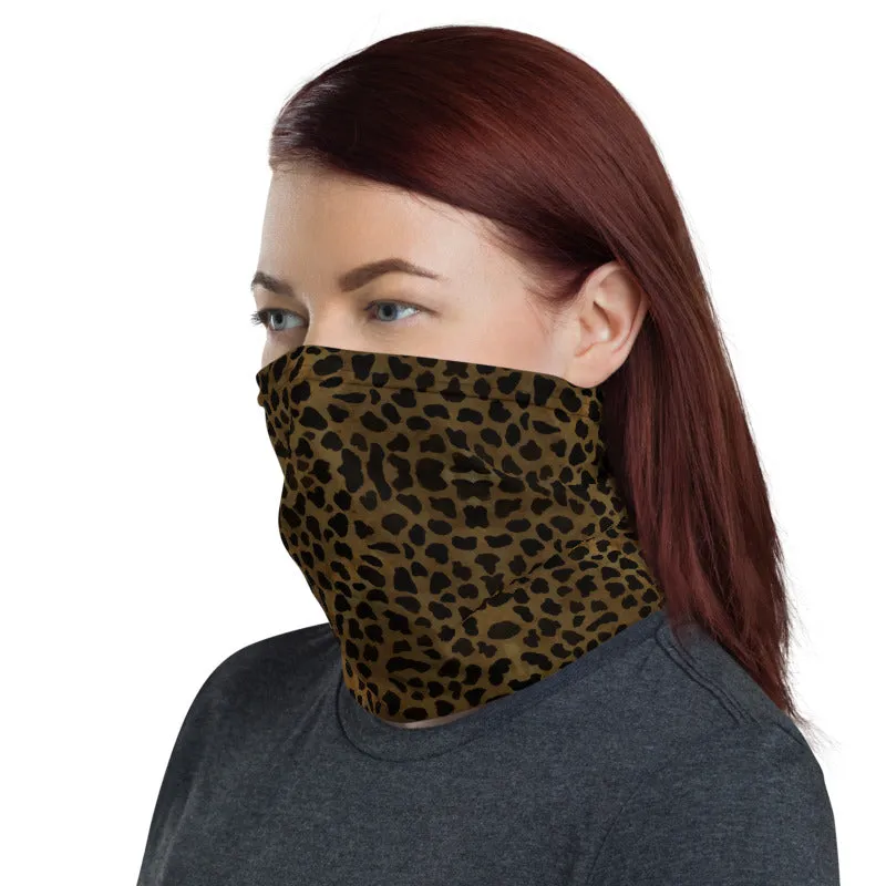 Dark Brown Cheetah Face Mask Shield, Headband Bandana Wristband-Made in USA/EU
