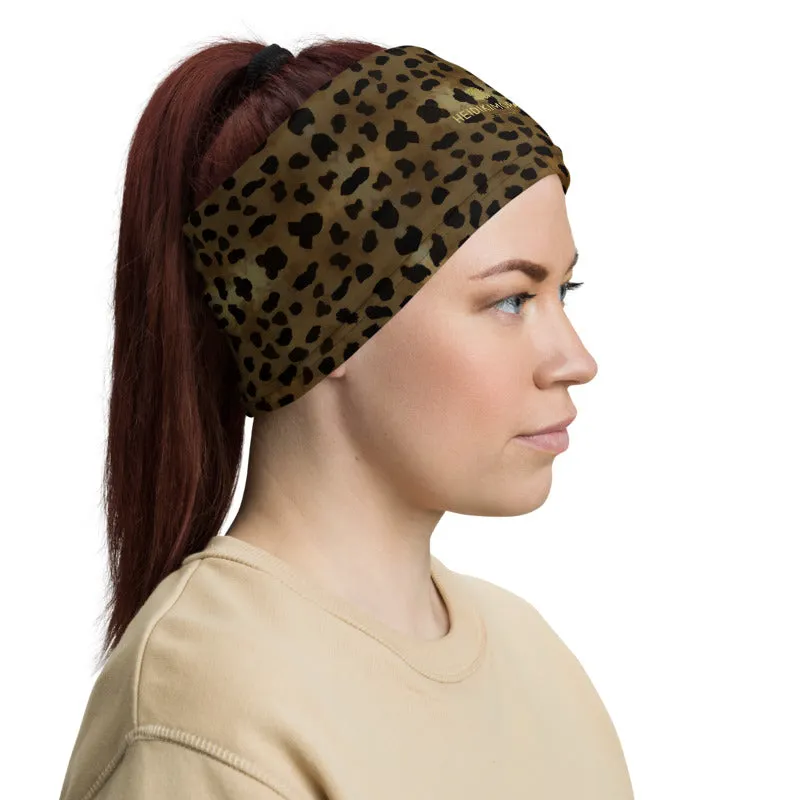 Dark Brown Cheetah Face Mask Shield, Headband Bandana Wristband-Made in USA/EU