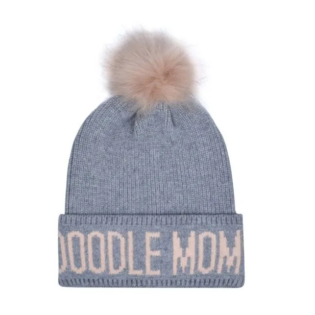 DOODLE MOM Knit Pom Beanie in Gray