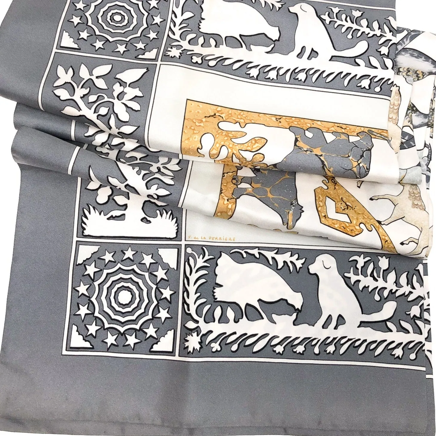Early America Hermes Scarf by Francoise de la Perriere 90cm Silk RARE