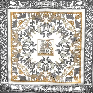 Early America Hermes Scarf by Francoise de la Perriere 90cm Silk Twill Grey