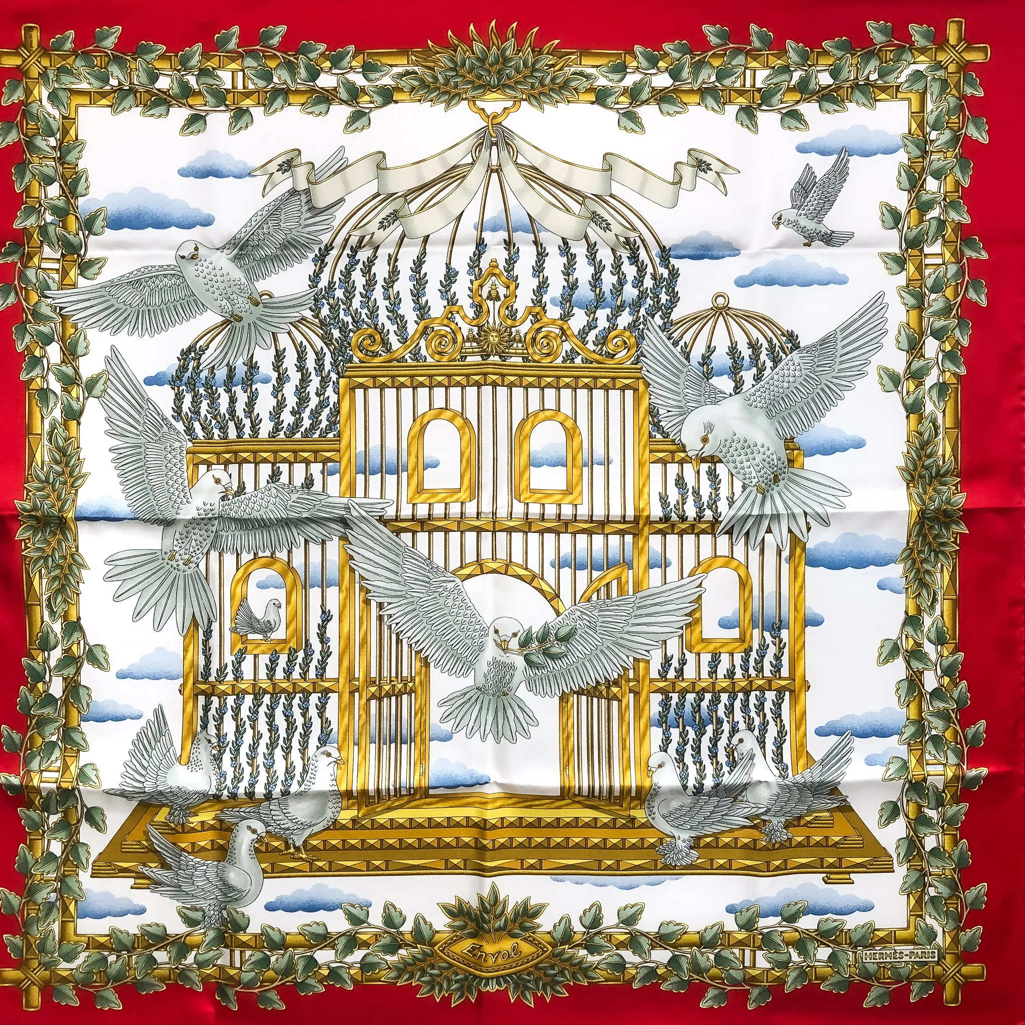 Envol Hermes Scarf by Joachim Metz 90cm Silk Twill Red Unworn