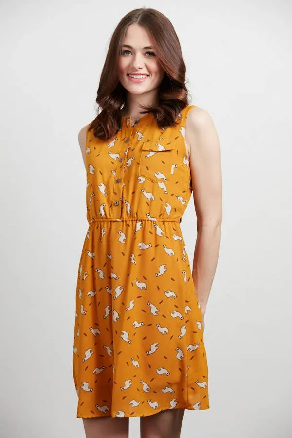 Front Button Detail Alpaca Print Dress
