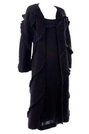 F/W 1999 Geoffrey Beene Vintage Black Alpaca Dress and Coat Ensemble