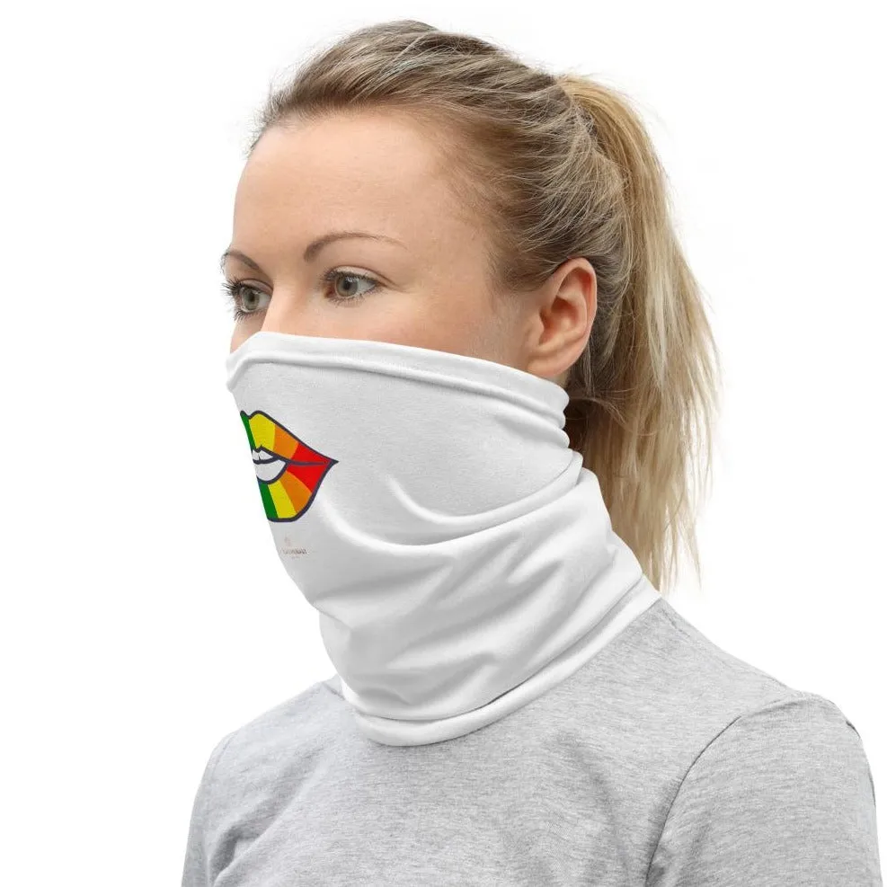 Gay Lips Funny Neck Gaiter, Gay Pride Unisex Washable White Face Masks-Made in USA/EU