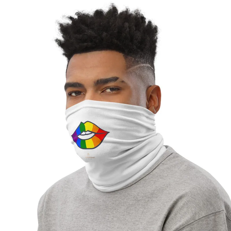 Gay Lips Funny Neck Gaiter, Gay Pride Unisex Washable White Face Masks-Made in USA/EU