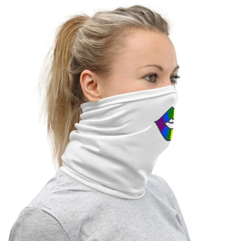 Gay Lips Funny Neck Gaiter, Gay Pride Unisex Washable White Face Masks-Made in USA/EU