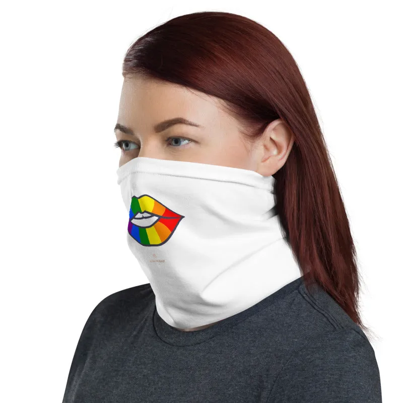 Gay Lips Funny Neck Gaiter, Gay Pride Unisex Washable White Face Masks-Made in USA/EU