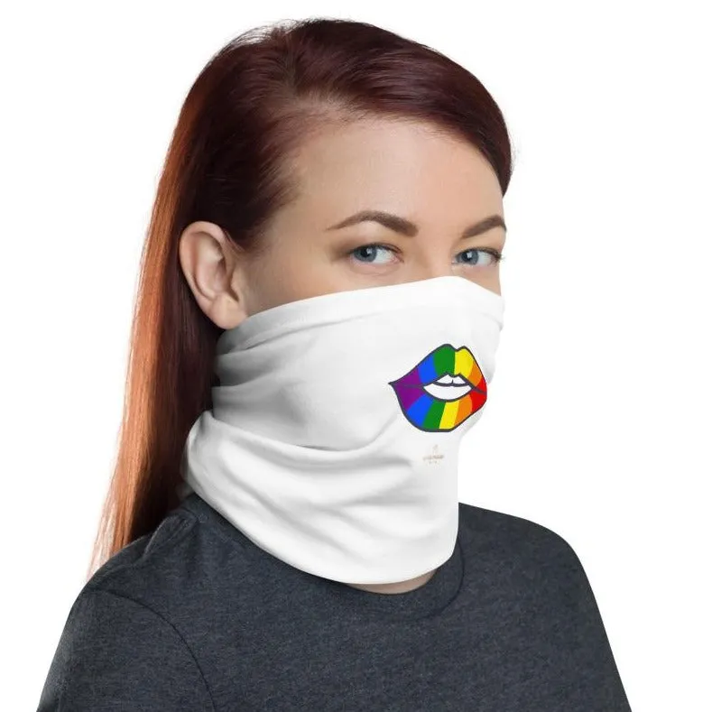 Gay Lips Funny Neck Gaiter, Gay Pride Unisex Washable White Face Masks-Made in USA/EU
