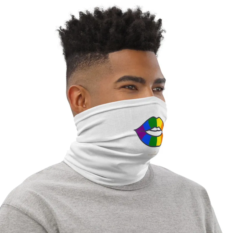 Gay Lips Funny Neck Gaiter, Gay Pride Unisex Washable White Face Masks-Made in USA/EU
