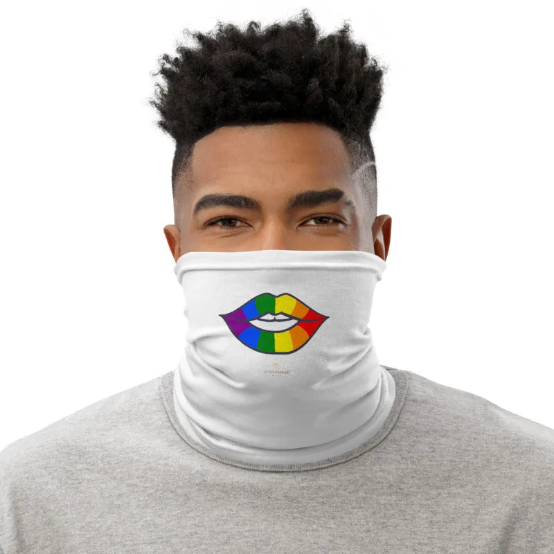 Gay Lips Funny Neck Gaiter, Gay Pride Unisex Washable White Face Masks-Made in USA/EU