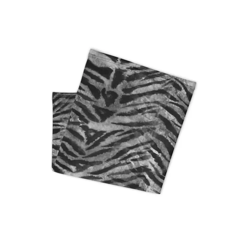 Gray Tiger Stripe Face Mask, Animal Print Mouth Coverings Neck Gaiter-Made in USA/EU