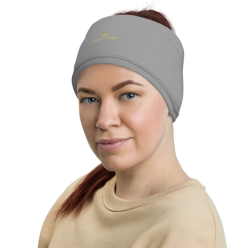 Gray Washable Face Mask Shield, Reusable Neck Warmer Bandana, Headband-Made in USA/EU