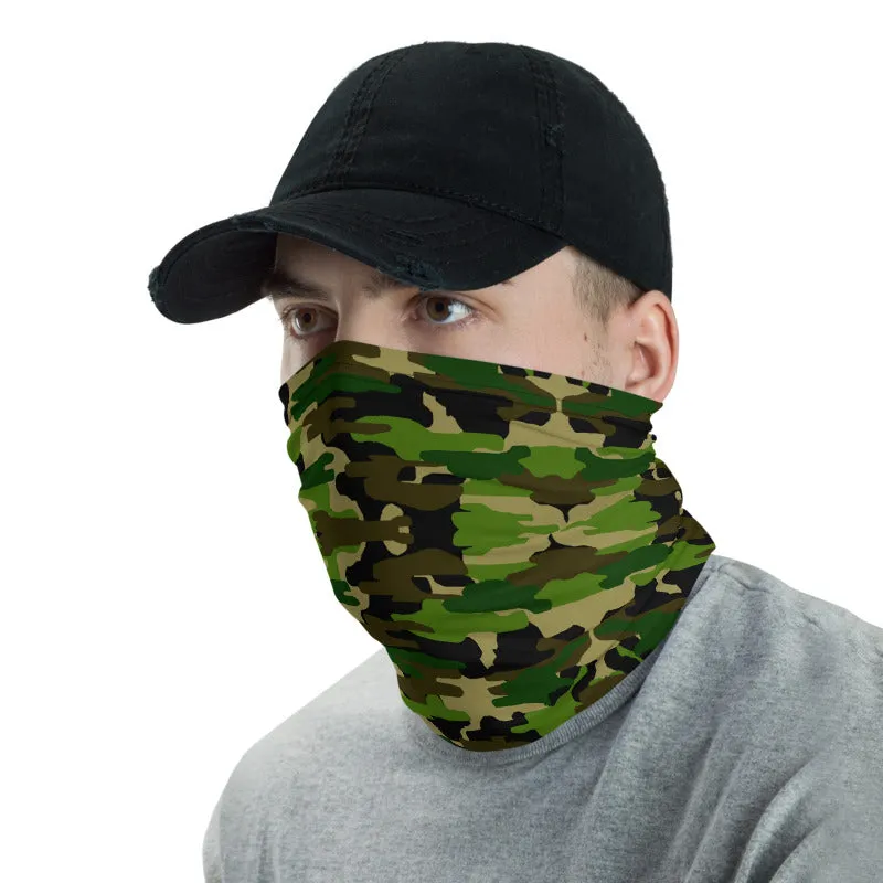 Green Camo Face Mask Shield, Army Print Headband Bandana Wristband-Made in USA/EU