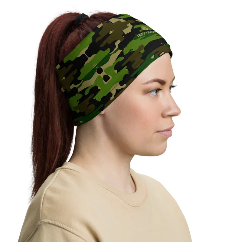 Green Camo Face Mask Shield, Army Print Headband Bandana Wristband-Made in USA/EU