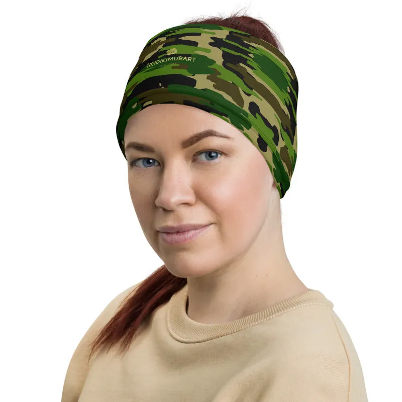 Green Camo Face Mask Shield, Army Print Headband Bandana Wristband-Made in USA/EU