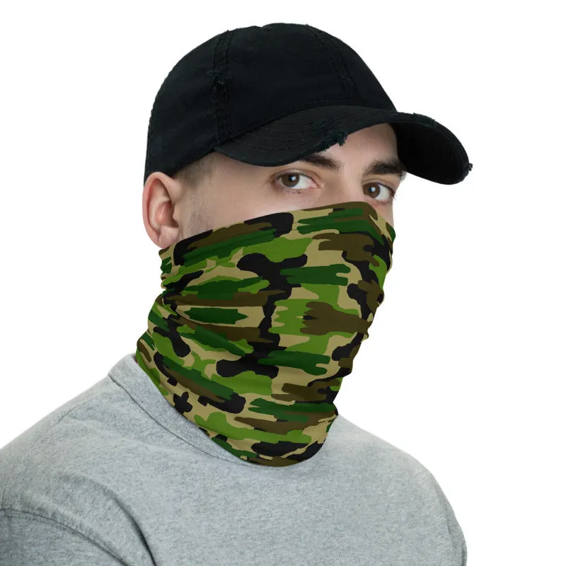 Green Camo Face Mask Shield, Army Print Headband Bandana Wristband-Made in USA/EU