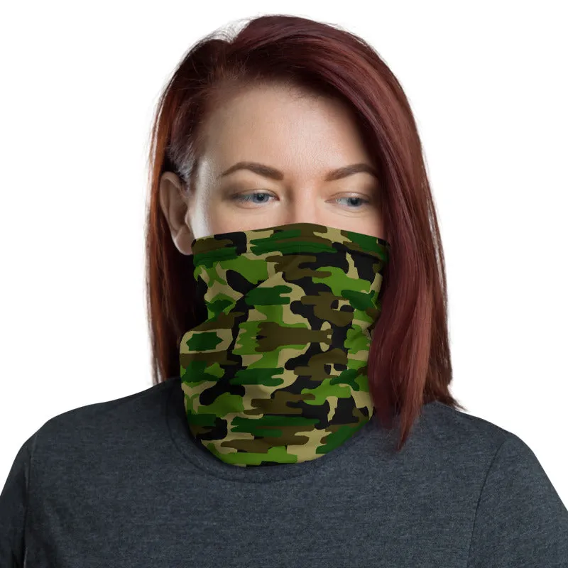 Green Camo Face Mask Shield, Army Print Headband Bandana Wristband-Made in USA/EU
