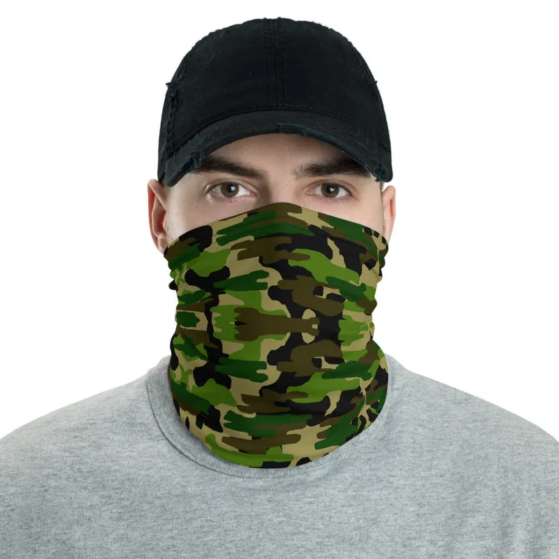 Green Camo Face Mask Shield, Army Print Headband Bandana Wristband-Made in USA/EU