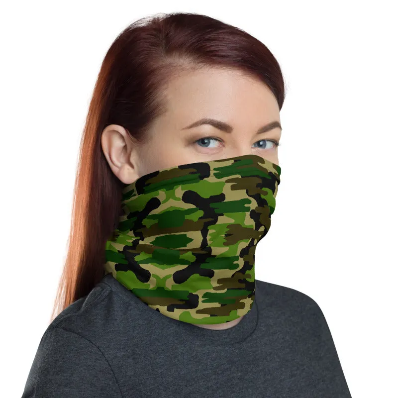 Green Camo Face Mask Shield, Army Print Headband Bandana Wristband-Made in USA/EU