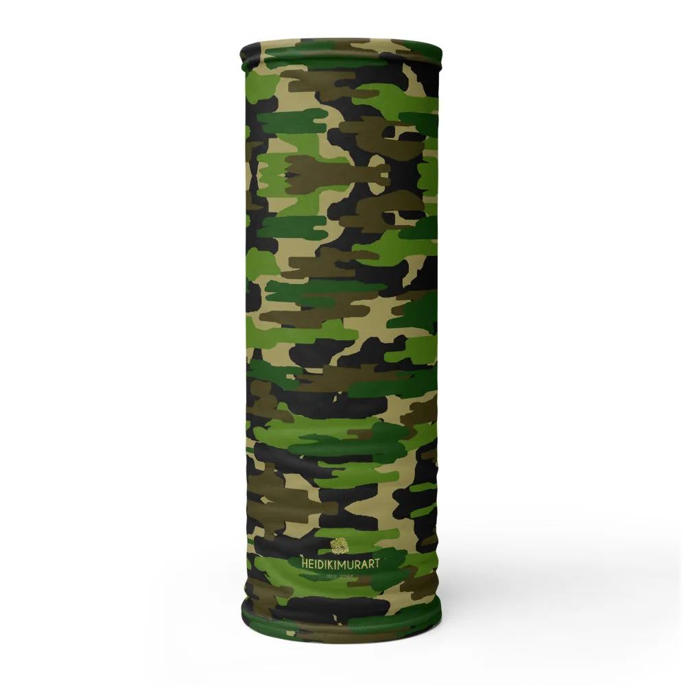 Green Camo Face Mask Shield, Army Print Headband Bandana Wristband-Made in USA/EU