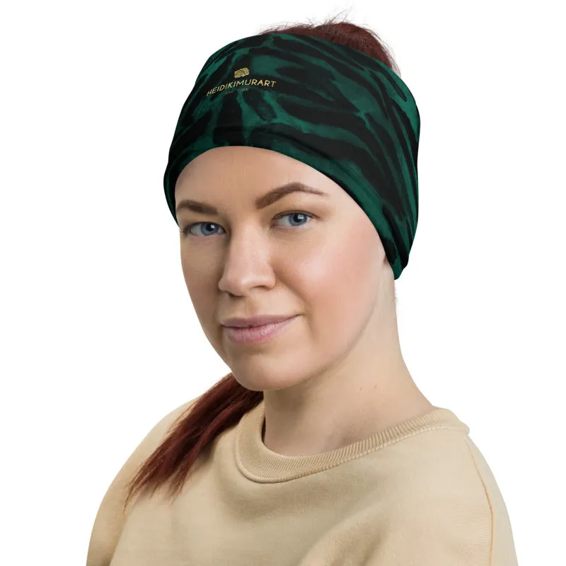 Green Tiger Striped Face Mask Covering, Headband Bandana Neck Gaiter-Made in USA/EU