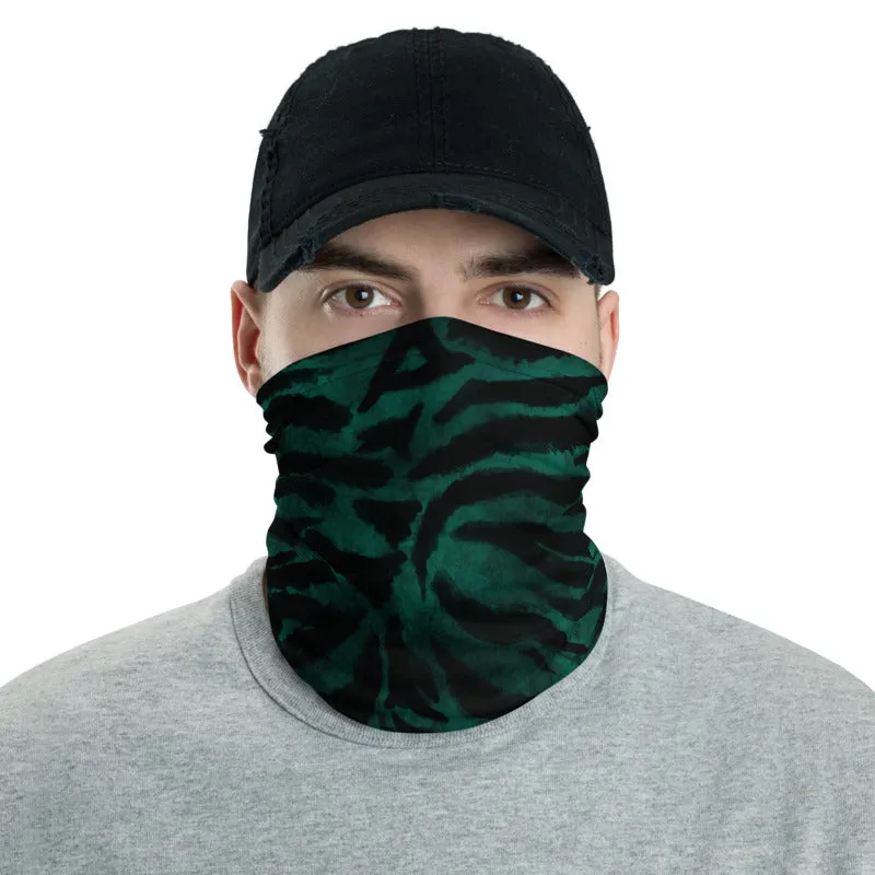 Green Tiger Striped Face Mask Covering, Headband Bandana Neck Gaiter-Made in USA/EU